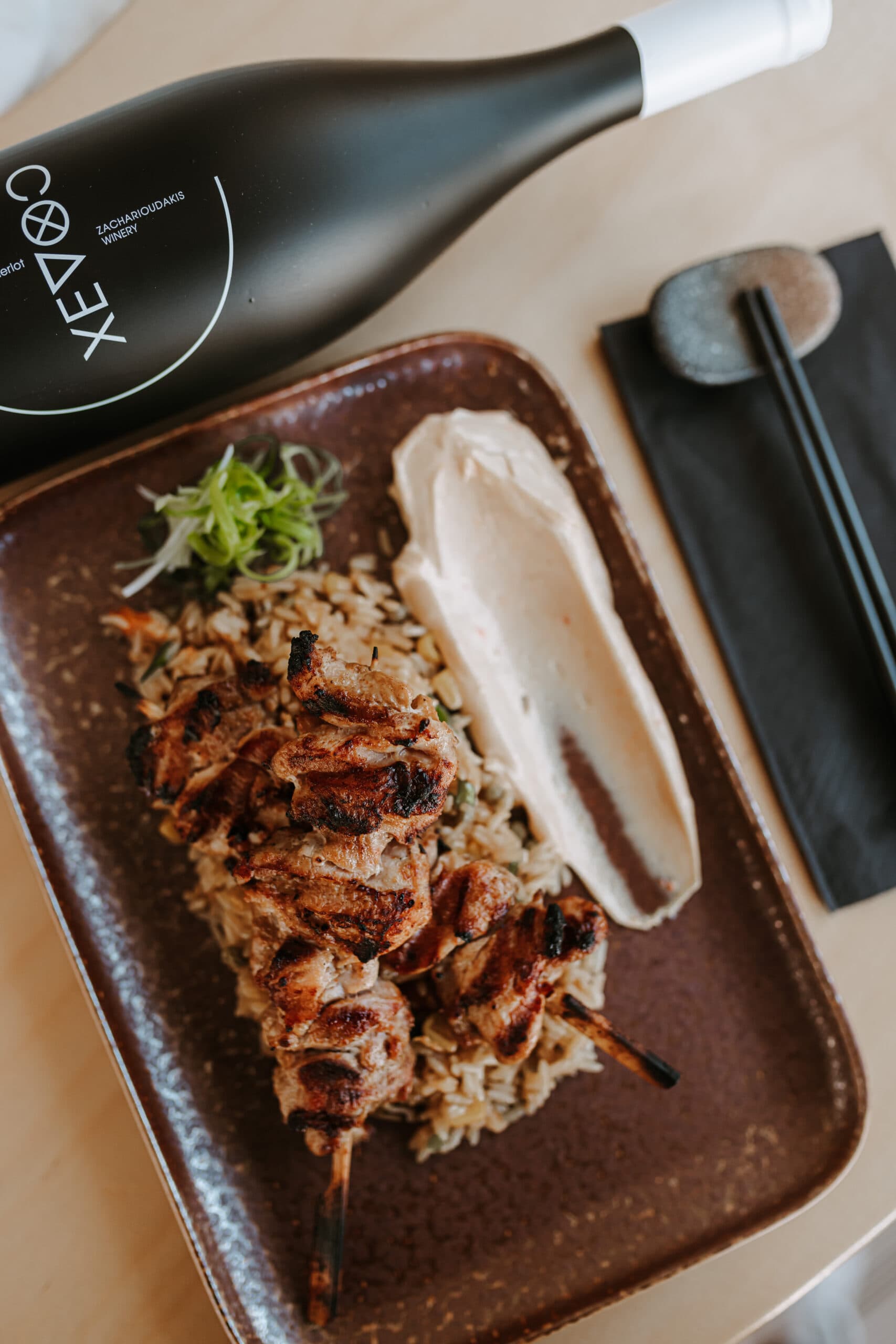 Grilled robata dish paired with wine